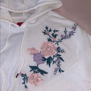 Guess white hoodie pastel pink & lavender flowers